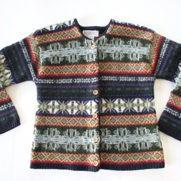 Wool Cardigan Sweater 1990s Hong Kong Wood Buttons like new Nordic Scandi Style - Picture 6 of 6